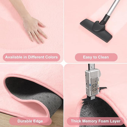 Amearea 4x4 Square Area Rugs for Bedroom Living Room, Modern Pink Thickened Memory Foam Rug, Fluffy Indoor Washable Rug Non Slip Minimalist Carpet for Entryway Kids Boys Girls Dorm Nursery Room Decor