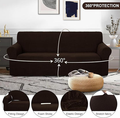 U-NICE HOME Stretch Couch Cover Sofa Cover Washable Sofa Slipcover Furniture Protector for 3 Cushion Couch Sofa Pet Friendly(Sofa, Chocolate)