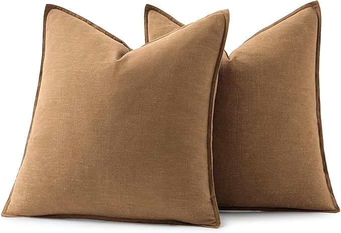 MIULEE Decorative Linen Euro Sham Pillow Covers 26x26 Brown Boho Farmhouse Neutral Couch Throw Pillows for Bed Pack of 2 Accent Modern Pillowcase Sofa Livingroom Home Decor