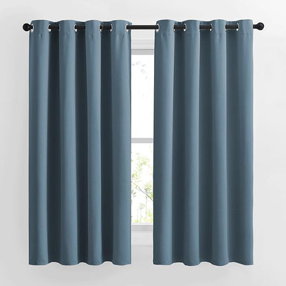 NICETOWN Smoky Blue Curtains for Girls Room - Thermal Insulated Solid Grommet Room Darkening Panels/Drapes for Boy's Bedroom (Smoky Blue, 1 Pair, 52 by 63-Inch)