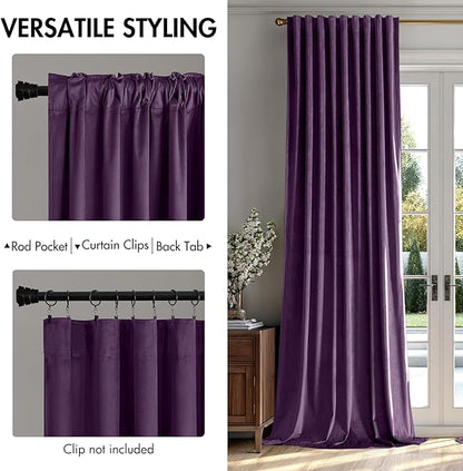 MIULEE Purple Velvet Curtains 96 inches - Luxury Blackout Curtains for Bedroom Living Room Thermal Insulated Super Soft Window Drapes Rod Pocket & Back Tab, W52 x L96 inches, 2 Panels