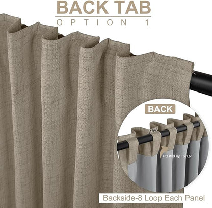 100% Blackout Shield Linen Blackout Curtains for Bedroom 96 Inches Long, Back Tab/Rod Pocket Living Room Drapes, Thermal Insulated Blackout Curtains 2 Panels Set, 50" W x 96" L, Faux Linen