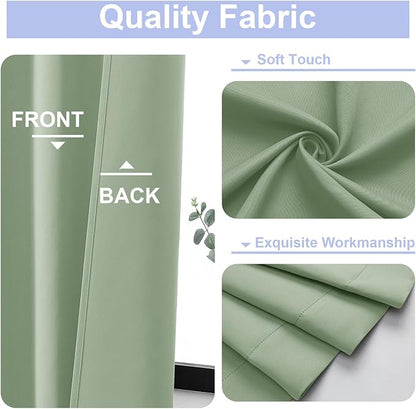 Simplebrand Ava Light Green Blackout Curtains for Bedroom 84 Inch Length 2 Panels Set, Solid Thermal Insulated Privacy Nursery Window Treatment Curtains Blackout Drapes, W50 x L84 Inch, Light Green