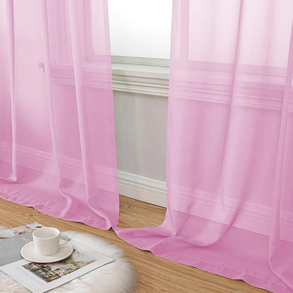 Aiyufeng Light Pink Sheer Curtains 63 Inch Length 2 Panels Set, Semi Transparent Voile Rod Pocket Sheer Window Drapes for Bedroom Bed Canopy Living Room Dining Wedding Party Backdrop, 40W x 63L inch