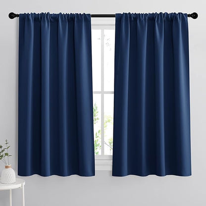 RYB HOME 54 inch Blackout Curtains for Living Room, Rod Pocket Thermal Insulated Small Window Drapes Room Darkening Shades for Bedroom Studio Dorm, W 42 x L 54 inch, Set of 2 Panels, Navy Blue