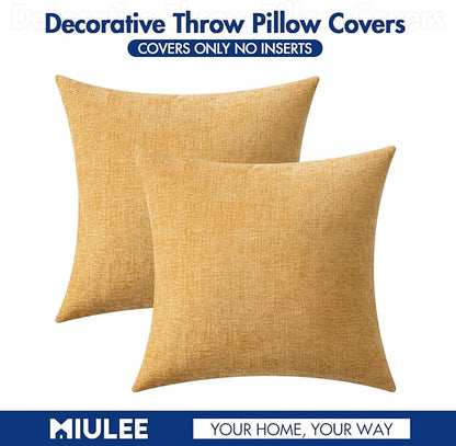 MIULEE Pack of 2 Couch Throw Pillow Covers 20x20 Inch Soft Beige Yellow Chenille Pillow Covers for Sofa Living Room Spring Home Decor Couch Solid Dyed Cases