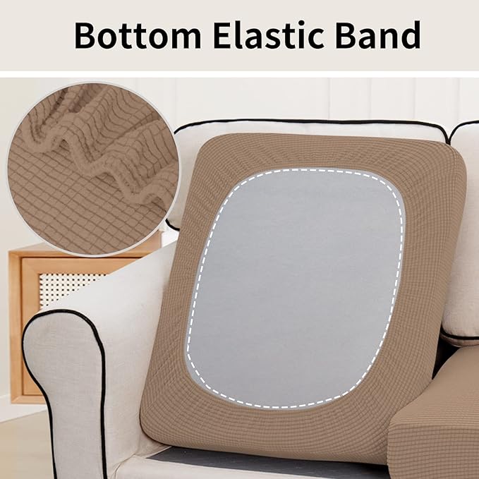 Easy-Going Stretch Individual Loveseat Couch Cushion Cover Sofa Cushion Furniture Protector Sofa slipcover Soft Flexibility with Elastic Bottom (2-Piece Loveseat Cushion Cover, Camel)