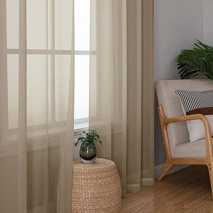 Chyhomenyc Taupe Sheer Curtains 78 Inches Long 2 Panels Set for Living Room, Light Filtering Voile Lightweight Bedroom Curtains, Rod Pocket Solid Window Treatment Drapes, Each 42W x 78L