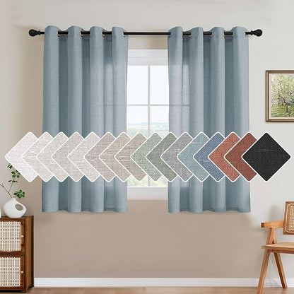 H.VERSAILTEX Elegant Natural Linen Blended Energy Efficient Light Filtering Linen Textured Curtains/Nickel Grommet Window Treatments Panels/Drapes (Set of 2, Stone Blue, 52"W x 45"L)