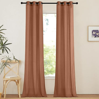 NICETOWN Caramel Linen Curtains for Kitchen, Thick Flax Small Window Treatments Semi Sheer Privacy Assured with Light Through for Cafe/Bathroom, W34 x L96, 2 Panels