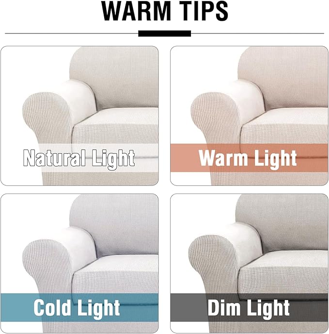 H.VERSAILTEX 2-Pieces Armchair Cover Chair Slipcovers with Arms Furniture Protector Cover Fit Width Up to 47 Inch, Jacquard Spandex Polyester Couch Covers Armchair Slipcover - Ivory, Chair