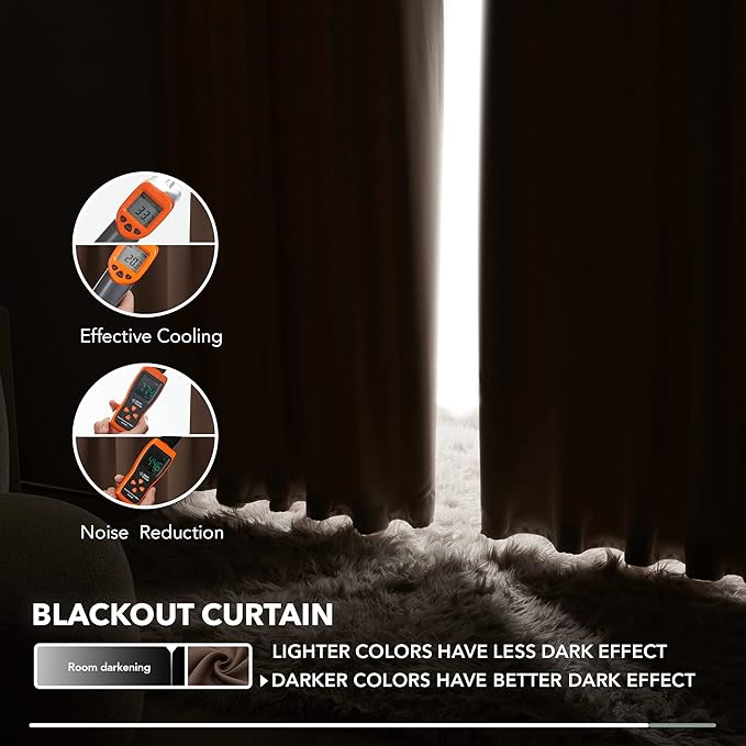 Deconovo Blackout Curtains, Thermal Insulated, W42 x L63 2 Panels, Back Tab, Machine Washable, Room-Darkening Drapes for Bedroom/Living Room Brown