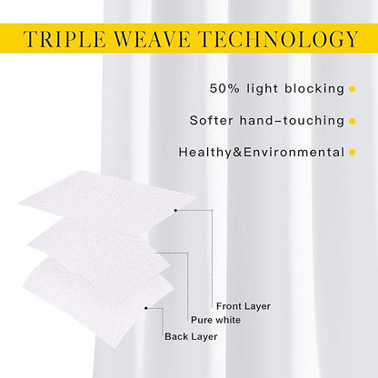 NICETOWN Pure White Curtains 2 Panels 84 inches Long for Bedroom, 50% Light Blocking Grommet Window Treatment for Living Room, W52 x L84