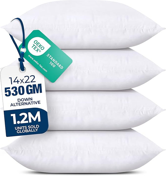 Utopia Bedding Throw Pillows (Set of 4, White) – 14 x 22 Inches Down Alternative Pillows for Bed, Sofa, and Couch - Fluffy Decorative Stuffer Pillow for Indoors & Outdoors