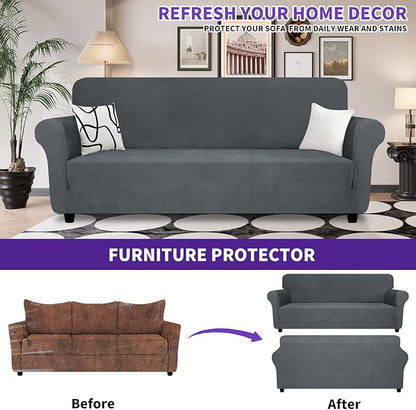 ZNSAYOTX Super Stretch Couch Cover (72"-92"), New Striped Sofa Covers Fitted Slipcovers with Elastic Bottom, Dog Cat Pets Proof Spandex Fabric Comfortable & Durable (Dark Grey, Sofa)