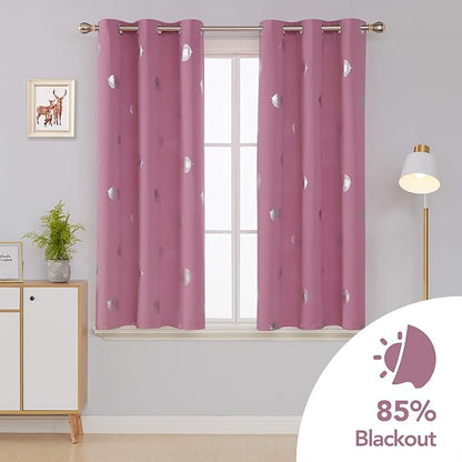 Deconovo Blackout Curtains Thermal Insulated Palm Fan Foil Print Grommet Room Darkening Curtain for Kids Bedroom 42 x 63 Inch Pink 2 Panels