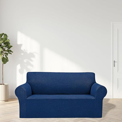 Cupuamon 2026 New Stretch Loveseat Sofa Slipcovers Couch Cover for 2 Cushion Furniture Protector Sofa Covers with Elastic Bottom Jacquard Fabric Small Checks for Pets, Kids - Classic Blue
