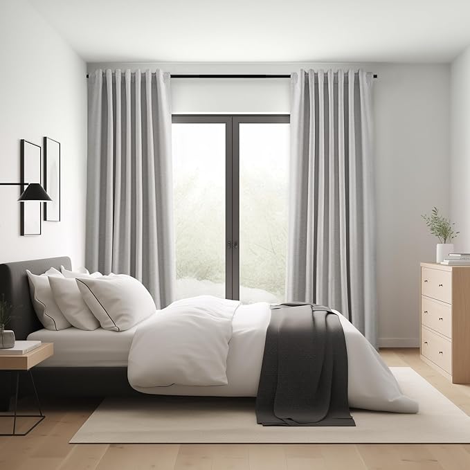 Topfinel 92 Inch Long Black Out Custom Drapery 2 Panels Neutral Blackout Curtains, Grey Beige Sun Blocking Tab Top Curtains Room Divider, Internet Famous Textured Linen Curtains 52" X 92", Bay Window