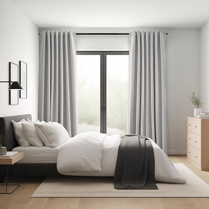 Topfinel 105 Inches Long Custom Black Out Faux Thick Linen Drapery Two Panels, Gray Sound Proof Tape Trim Back Tab Curtains, Pleated Outdoor Patio Curtains, Cortinas para Cuarto Bloqueador Christmas