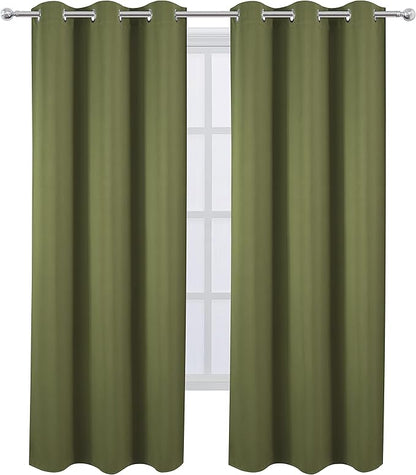 LEMOMO Blackout Curtains 38 x 84 inch/Olive Green Curtains Set of 2 Panels/Thermal Insulated Room Darkening Bedroom Curtains