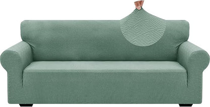 ZNSAYOTX 1 Piece Jacquard Couch Covers for 3 Cushion Couch Living Room High Stretch Sofa Cover Pets Dogs Friendly Anti Slip Thickened Slipcovers Furniture Protector (Large,New Pattern Pea Green)