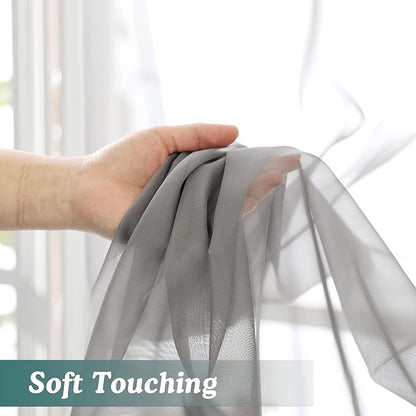 Chyhomenyc Sheer Window Curtain Panels 144 Inches Length 2 Pack, Long Elegant Voile Window Scarf Drapes Backdrop for Canopy Bed/Wedding/Living Room, 42Wx144L inches, Charcoal Grey