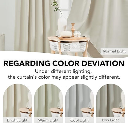Deconovo Blackout Curtains, Thermal Insulated, W52 x L63 2 Panels, Back Tab, Machine Washable, Room-Darkening Drapes for Bedroom/Living Room Light Beige