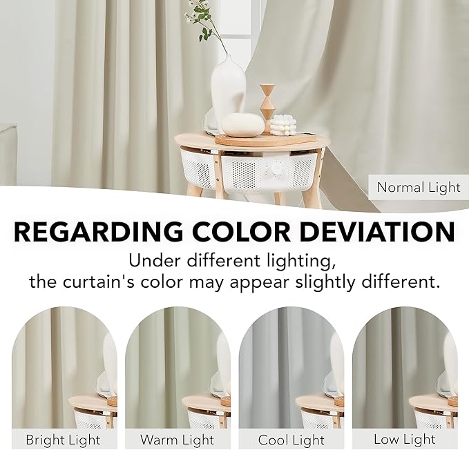 Deconovo Blackout Curtains, Thermal Insulated, W52 x L54 2 Panels, Back Tab, Machine Washable, Room-Darkening Drapes for Bedroom/Living Room Light Beige