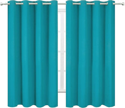 LEMOMO Teal Blackout Curtains 66 x 63 Inch Length/Set of 2 Curtain Panels/Thermal Insulated Room Darkening Blackout Curtains for Bedroom