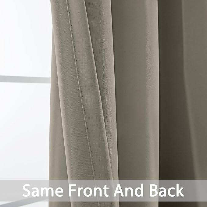 Yakamok Premium Room Darkening Thermal Insulated Curtains for Bedroom/Living Room - Classic Grommet Top (2 Panels, Taupe, 52 Inch by 72 Inch)