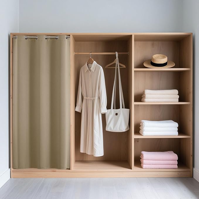 Joydeco Blackout Door Curtain for Doorway Privacy 96 Inches Long, Grommet Closet Curtain for Open Closet, Room Divider for Bedroom Living Room (Light Beige, 52Wx96L, 1 Panel)