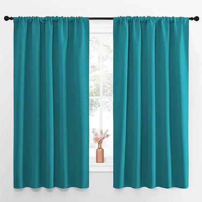 NICETOWN Peacock Blue Blackout Curtains Panels for Window, Thermal Insulated Rod Pocket Blackout Drapes/Draperies for Living Room (2 Panels, W52 x L63 inches)