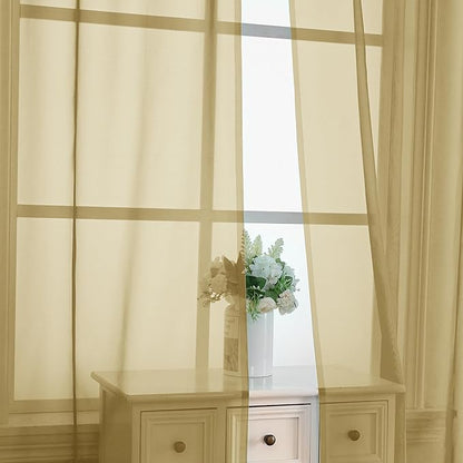 OVZME Gold Sheer Curtains 84 Inches Long 2 Panels - Soft Light Filtering Window Sheer Panels for Living Room/Bedroom, Top Dual Rod Pocket, 1 Pair, Each 42Wx84L Inches