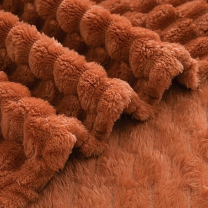 Puncuntex Burnt Orange Throw Blanket 50"×60" inches Fuzzy 3D Jacquard Decorative Flannel Fleece Super Soft Plush Cozy Blanket for Couch Sofa Chair Lightweight