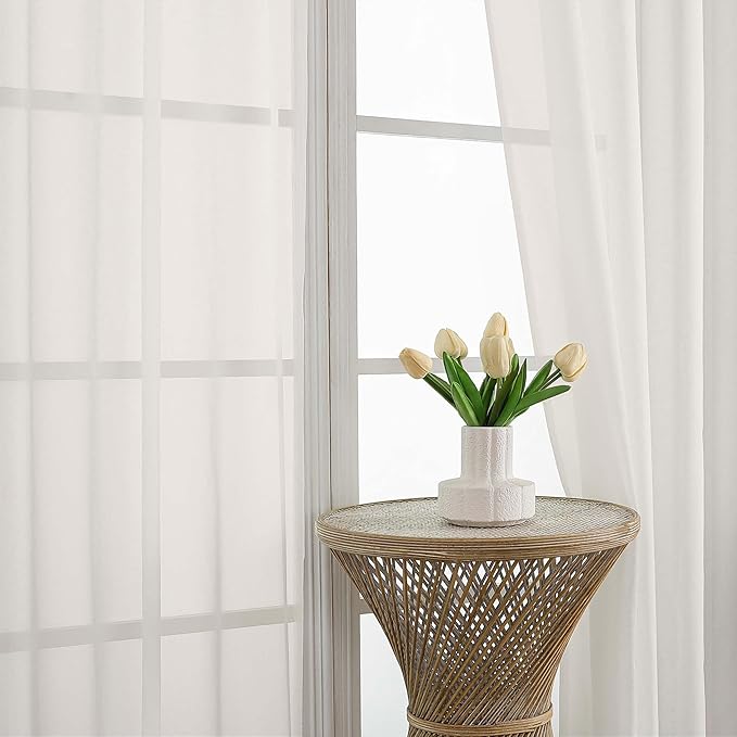 OVZME Ivory Sheer Curtains 84 Inches Long 2 Panels Set, Light Filtering Sheer Curtains for Living Room Bedroom 59 Inch Extra Wide, Modern Voile Filmy Rod Pocket Window Drapes, 59Wx84L Inches