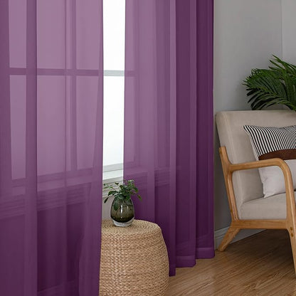 Chyhomenyc Plum Sheer Curtains 96 inches Long 2 Panels, Light Filtering Soft Airy Solid Elegant Voile Window Treatment Drapes for Bedroom Living Room Wedding Party Decor, 42 Wx96 L, 8FT L
