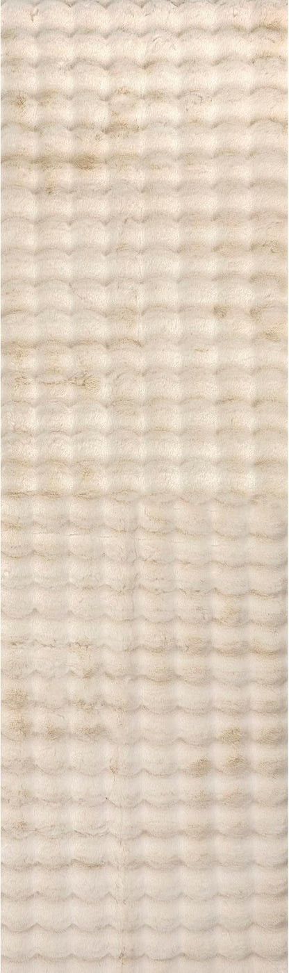 nuLOOM Jeni Beige, 2'6" x 6', Solid Faux Rabbit, Fluffy and Cozy, High Traffic, Stain Resistant, Easy Clean, Durable Washable Runner for Bedroom, Living Room, Dining, Den, Foyer, Entryway