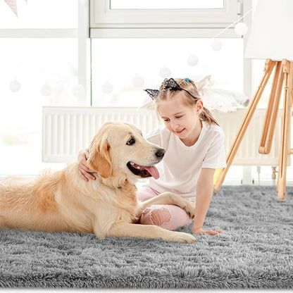 LOCHAS Ultra Soft Indoor Modern Area Rugs Fluffy Living Room Carpets for Children Bedroom Home Decor Nursery Rug 8 x10 Feet, Gray