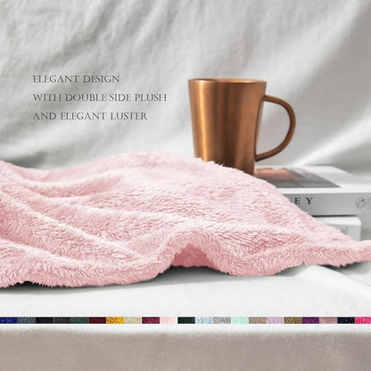 Exclusivo Mezcla Plush Fuzzy Fleece Throw Blanket Extra Large, Super Soft, Fluffy and Warm Blankets for Couch, Bed, All Season (Light Pink, 50x70 inches)