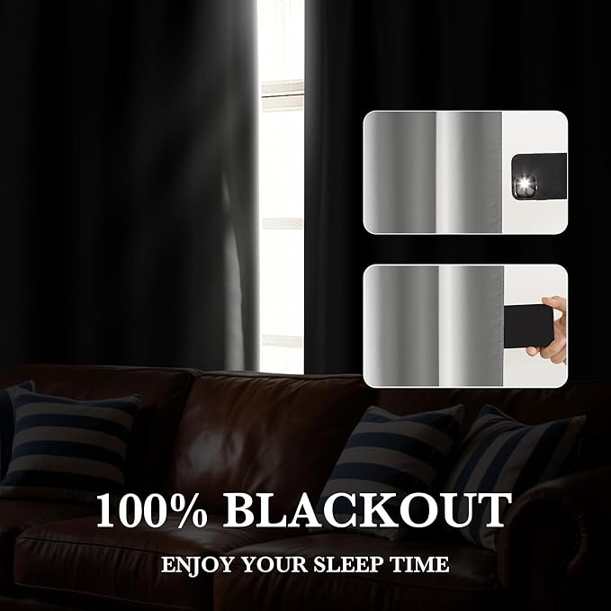 RYB HOME Bedroom Blackout Curtains 80 inches Long, 100% Blackout Thermal Insulated Noise Reducing Curtains for Living Room Nursury, 34 inches Wide by 80 inches Long, Silver Grey