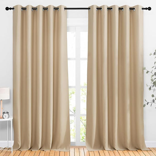 NICETOWN Blackout Curtains Panels for Living Room, 2 Panels, 66 x 92 Inch, Biscotti Beige, 3 Pass Microfiber Noise Reducing Thermal Insulated Solid Ring Top Blackout Window Drapes