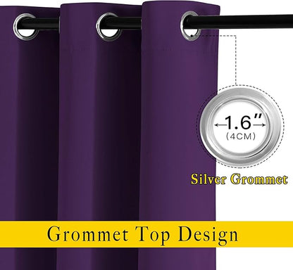 NICETOWN Blackout 102 inch Curtains for Living Room, Grommet Thermal Insulated Room Darkening Curtains for Bedroom/Living Room, 2 Panels, W52 x L102, Royal Purple