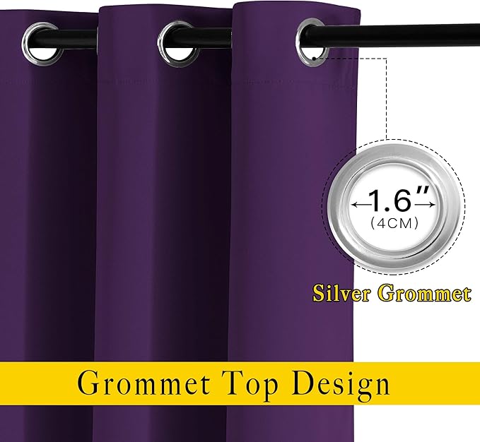 NICETOWN Bedroom Blackout Curtains Panels - Triple Weave Energy Saving Thermal Insulated Solid Grommet Blackout Draperies for Patio (80 inches by 108 Inch, Royal Purple, Set of 2)