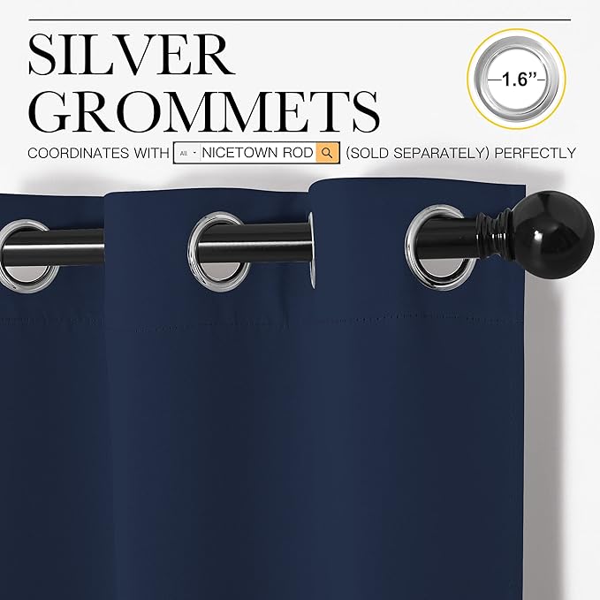 NICETOWN Blackout Draperies Curtains, All Season Thermal Insulated Solid Grommet Top Blackout Curtains/Drapes for Kid's Room (Navy, 1 Pair, 34 x 45 inches)
