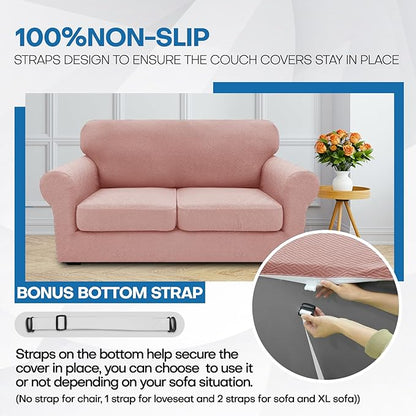XINEAGE New 3 Pieces Couch Covers for 2 Cushion Sofa Super Stretch Loveseat Slipcover Pet Dog Universal Slip Cover Anti Slip Love Seat Furniture Protector (Dusty Pink, 55"-69")