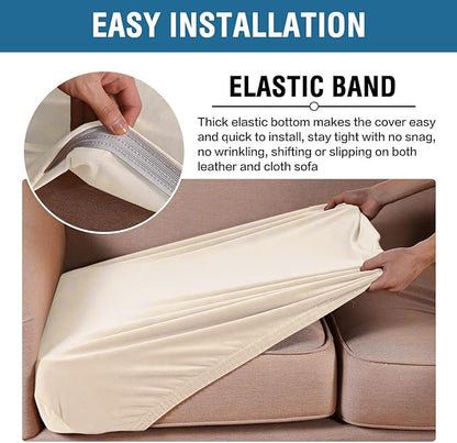H.VERSAILTEX Velvet Stretch Couch Cushion Cover Plush Cushion Slipcover for Chair Loveseat Sofa Cushion Furniture Protector Seat Cushion Sofa Cover (3 Piece Sofa Cushion Covers, Cream)