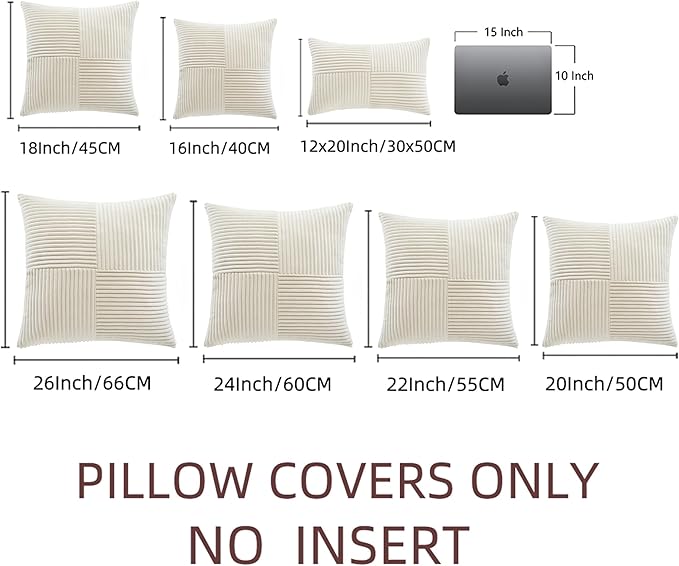 Fancy Homi 2 Packs Cream Samll Decorative Throw Pillow Covers 12x12 Inch with for Couch Bed Sofa, Rustic Farmhouse Boho Home Decor, Soft Corss Patchwork Corduroy Square Cushion Case 30x30 cm