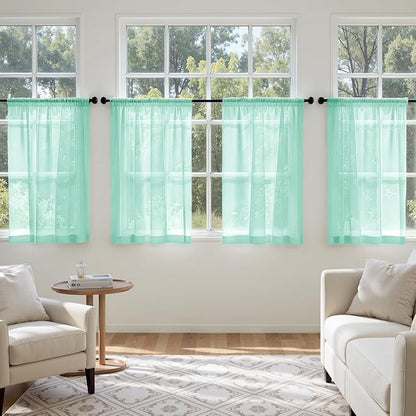 MIULEE Aqua Sheer Curtains 63 Inches Long, 4 Panels Set, Light Filtering Rod Pocket Voile Drapes for Living Room and Bedroom, Airy Soft Fabric Window Treatments, 42 x 63 Inches