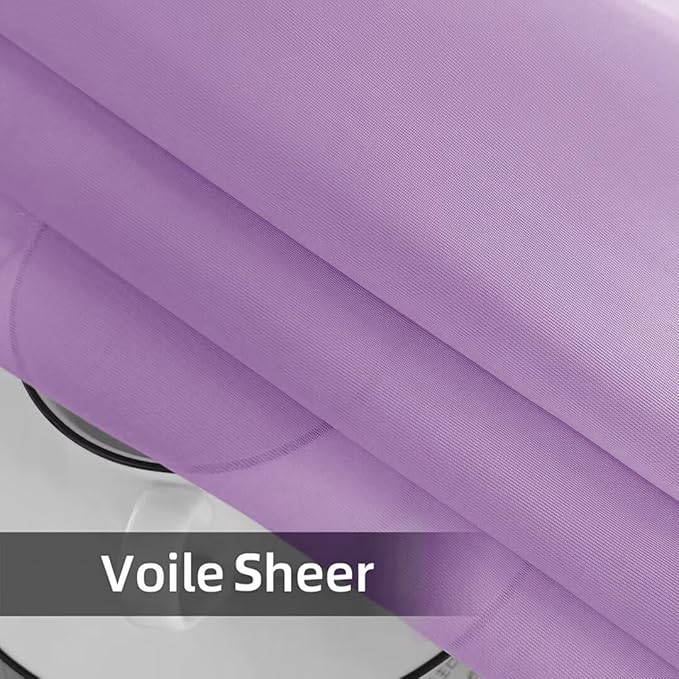 youleyar Solid Sheer Rod Pocket Curtain Voile Draperies 2 Panels White Beige Black Grey Coffee 52 Inch Width 63 Inch Long 1 Pair for Kitchen Bedroom Children Living Room Yard (Lavender,52Wｘ63L)