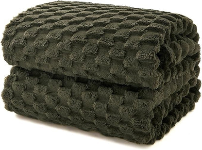 EXQ Home Fleece Blanket Queen Size for Couch or Bed - 3D Imitation Turtle Shell Jacquard Decorative Blankets - Cozy Soft Fuzzy Flannel Blanket Suitable for All Seasons(90"×90",Moss Green)